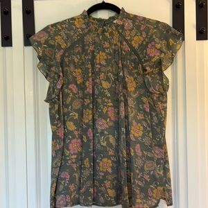 Nanette Lepore Brown and Orange Ruffled Blouse